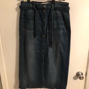 Cello Jeans High-Waisted Midi Denim Skirt